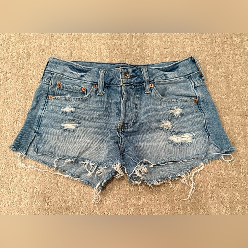 Abercrombie & Fitch Blue Distressed Button Up Jean Shorts